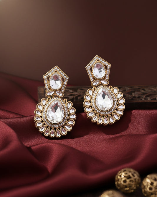 Silver Dikshika Premium Designer Zircone Polki Dupe Earring