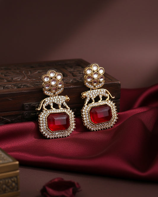 Red Virushka Sabya Zircone Designer Earring