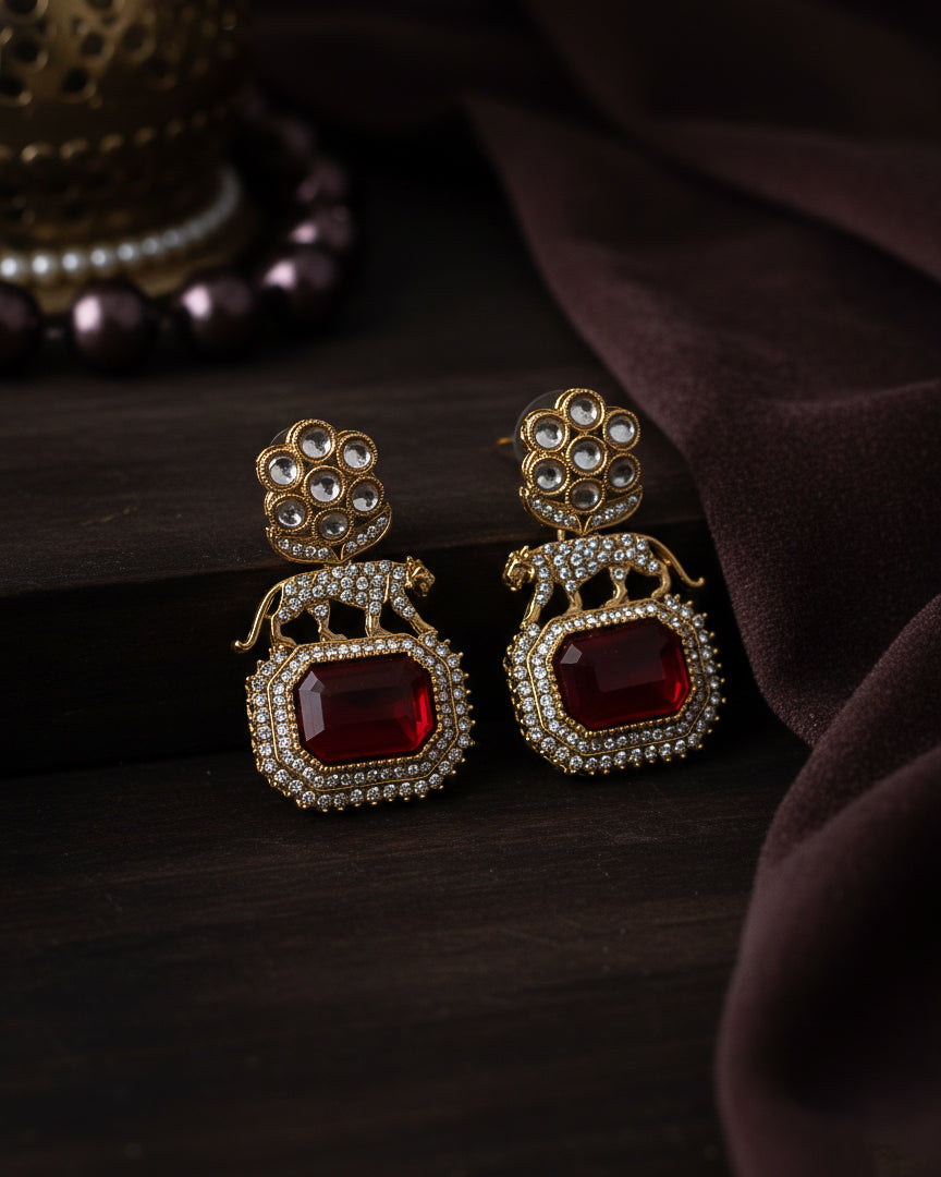 Red Virushka Sabya Zircone Designer Earring