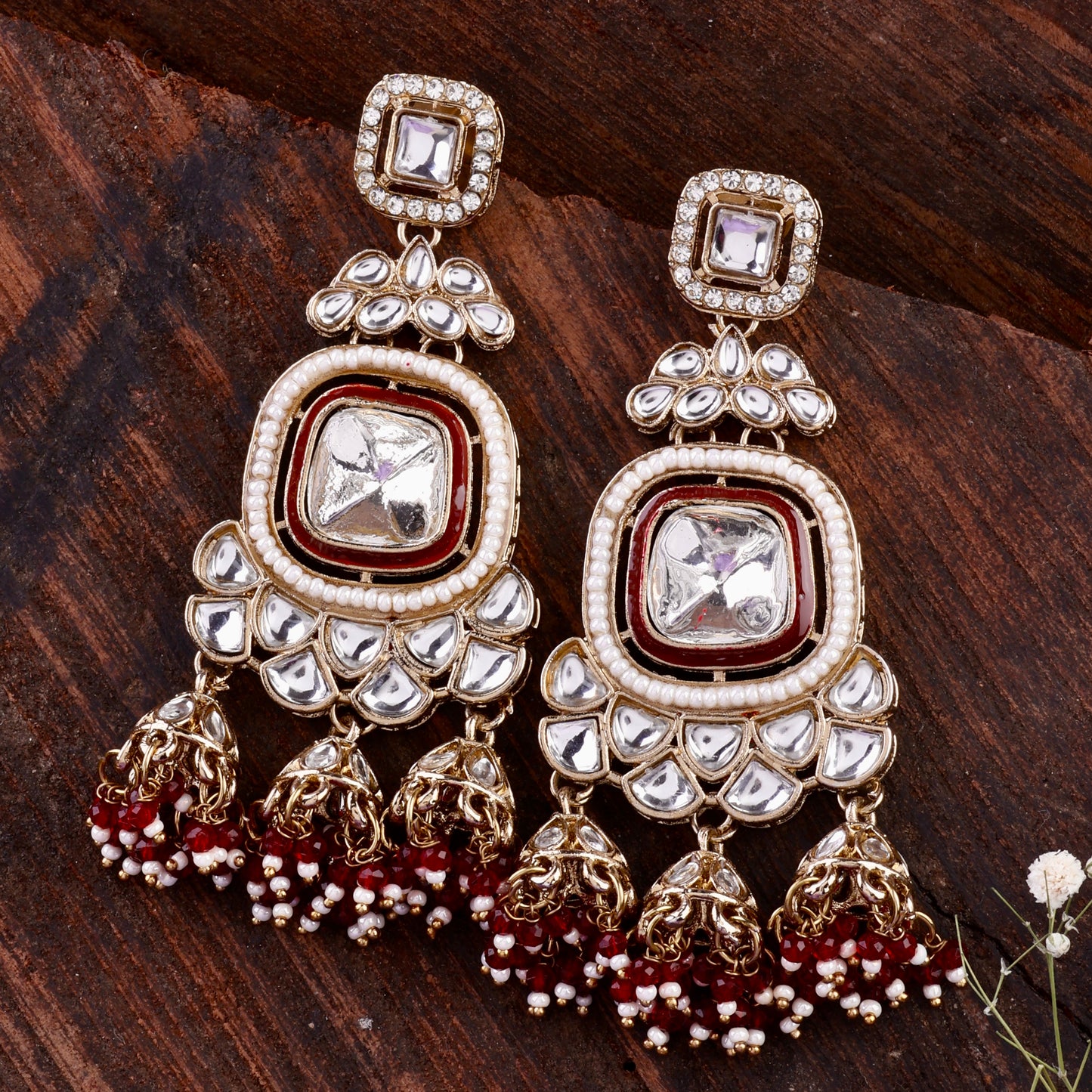 Maroon Anay Designer Earring with Jhumki Detailing