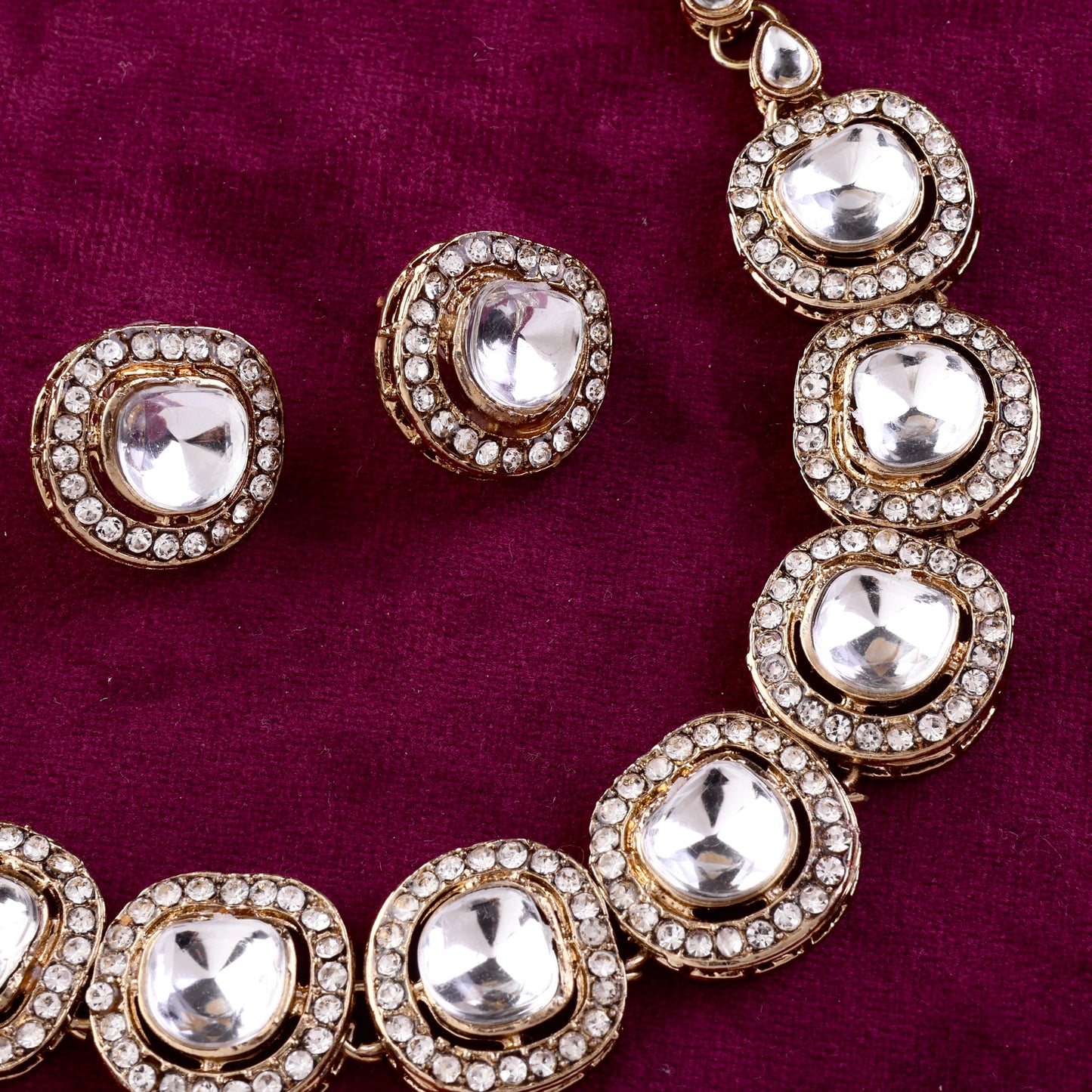 Zareena Polki Dupe Necklace with Earring and Bracelet