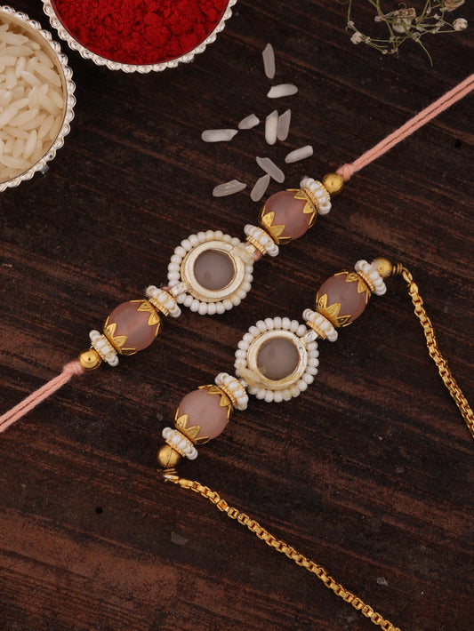 Peach Adrika Bhaiya Bhabhi Rakhi with Tilak Set and Card