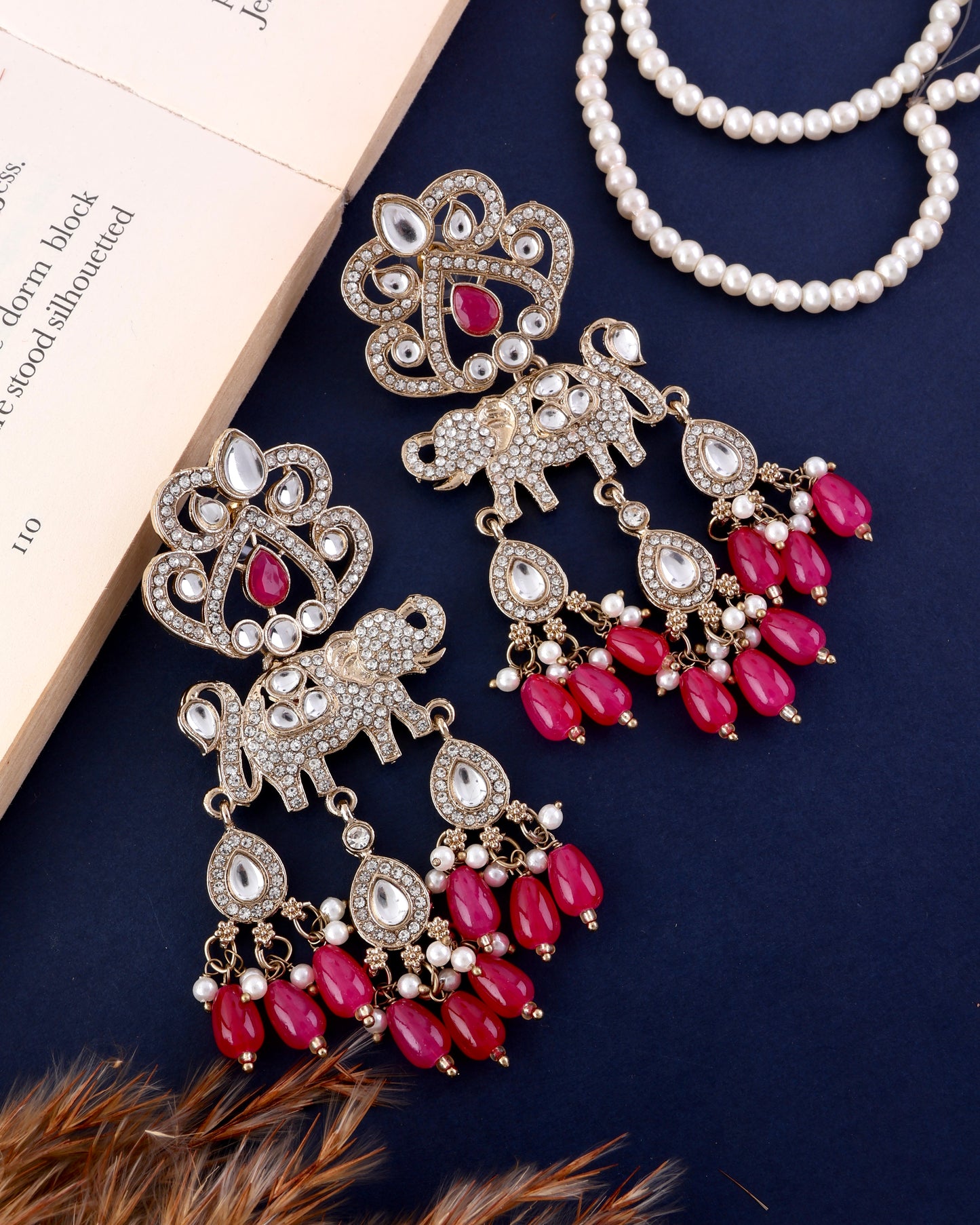 Pink Vighnesh Designer Zircone Earring