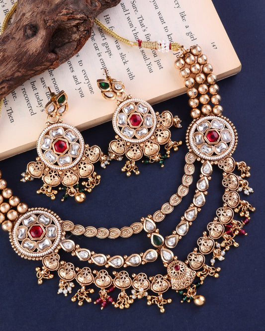 Chandra Rajwada Layer Necklace Set with Earring