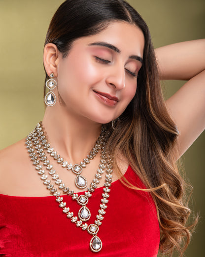 Silver Nairika Layered Kundan Necklace with Earrings