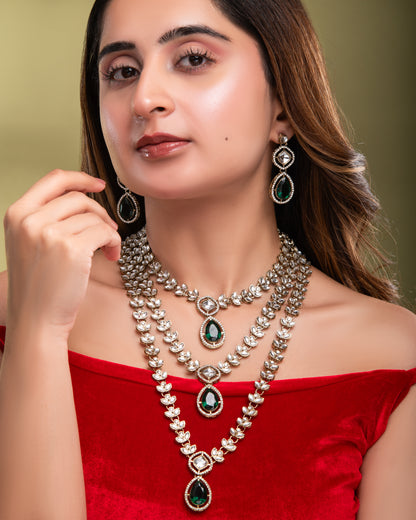 Green Nairika Layered Kundan Necklace with Earrings