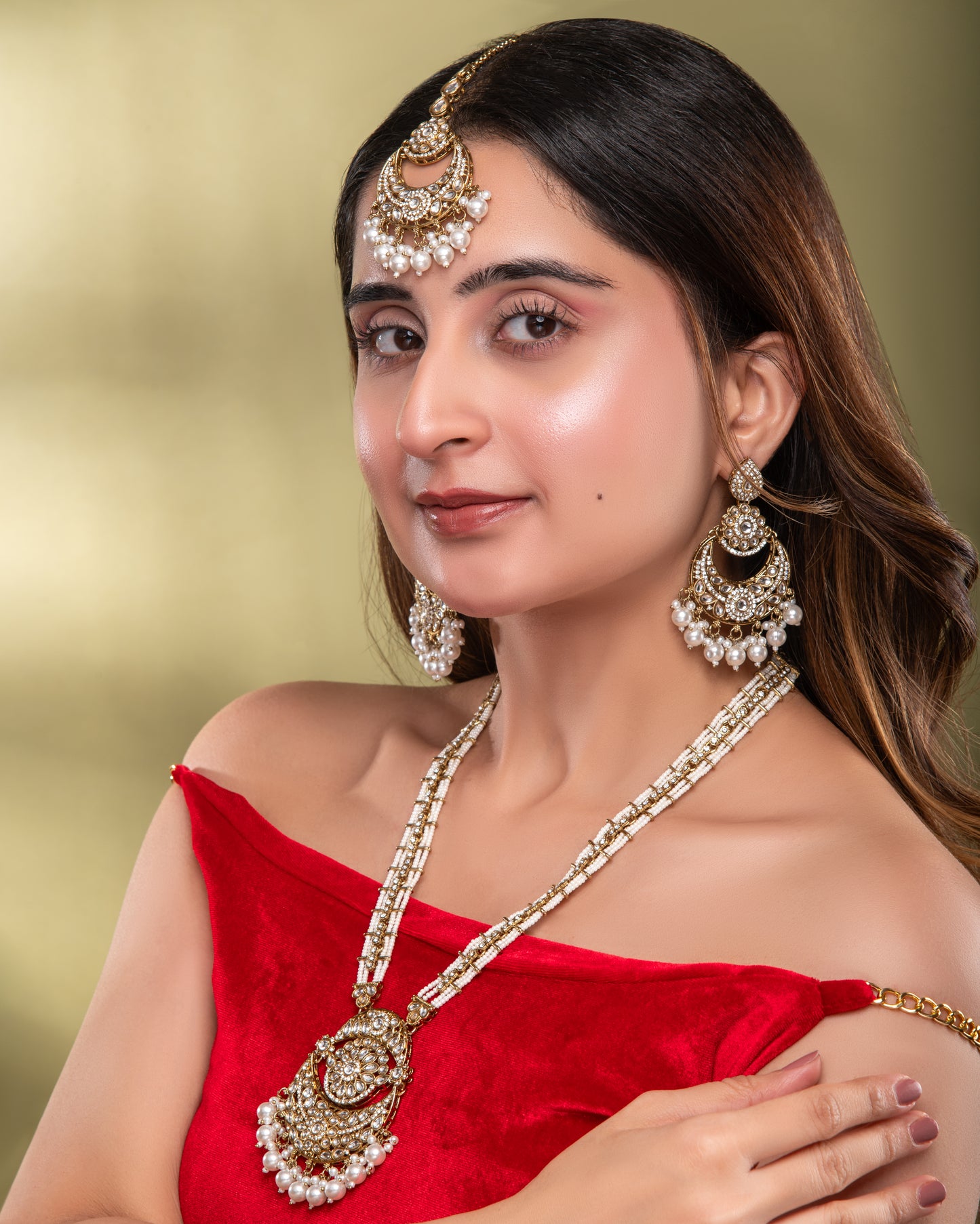 Pearl Travini Premium Long Necklace With Earring & Teeka