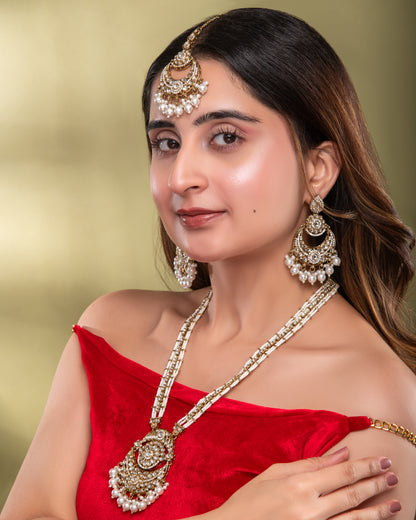 Pearl Travini Premium Long Necklace With Earring & Teeka