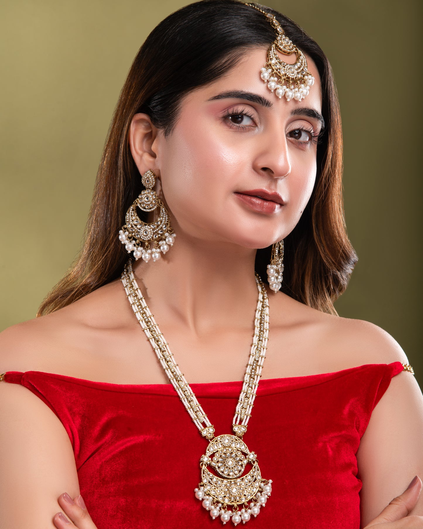 Pearl Travini Premium Long Necklace With Earring & Teeka