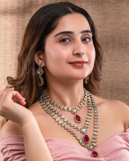 Pink Nairika Layered Kundan Necklace with Earrings