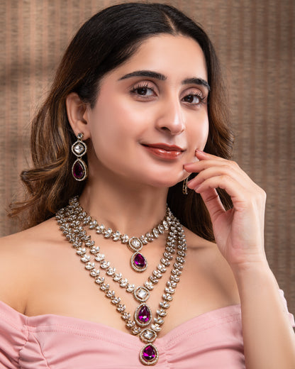 Purple Nairika Layered Kundan Necklace with Earrings