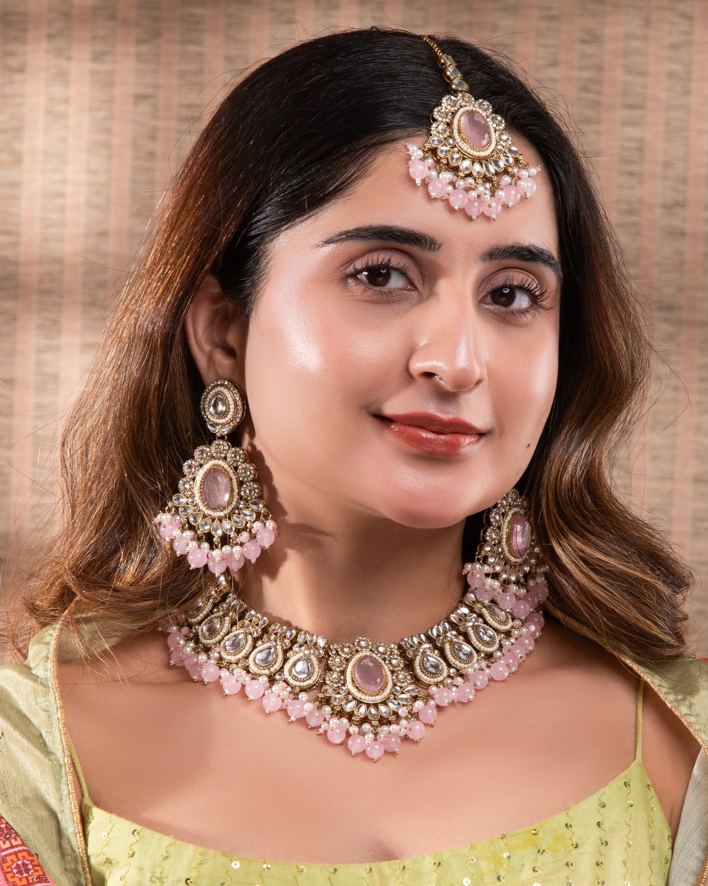Blush Kavisha Premium Polki Dupe Necklace Set with Earring and Teeka