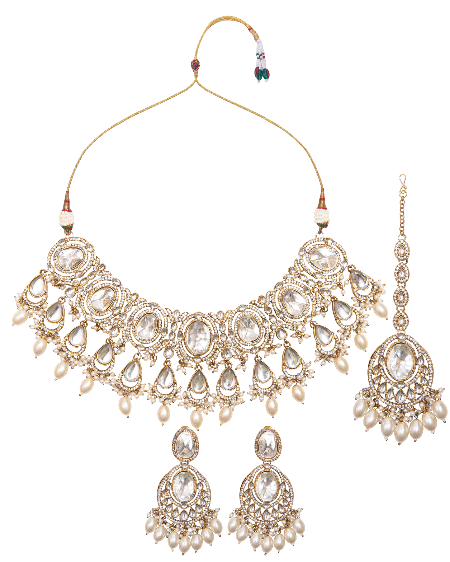 Pearl Naadiya Premium Polki Dupe Necklace with Earring and Teeka