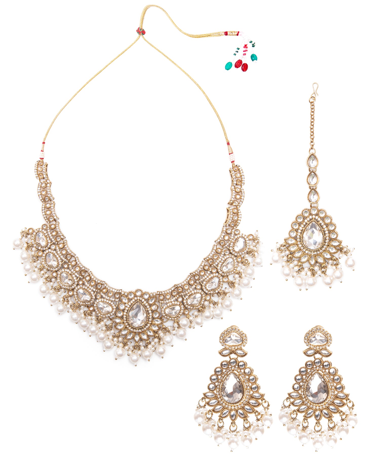 Pearl Savira Premium Polki Dupe Necklace with Earring and Teeka