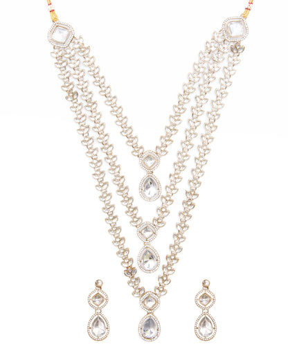 Silver Nairika Layered Kundan Necklace with Earrings