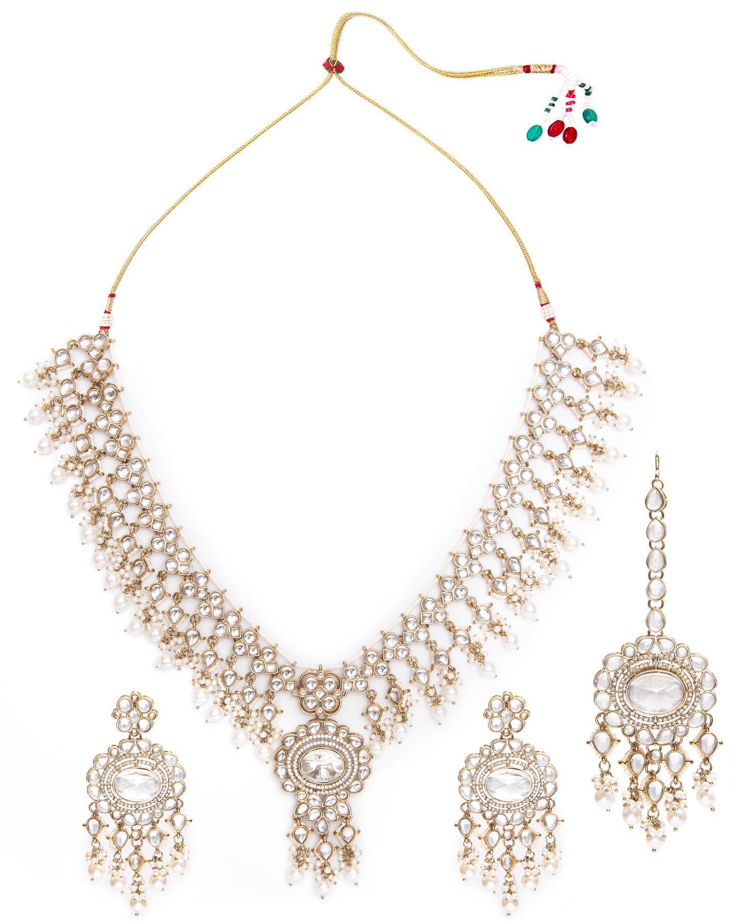 Prayshi Premium Kundan Pearl Necklace With Earring and Teeka