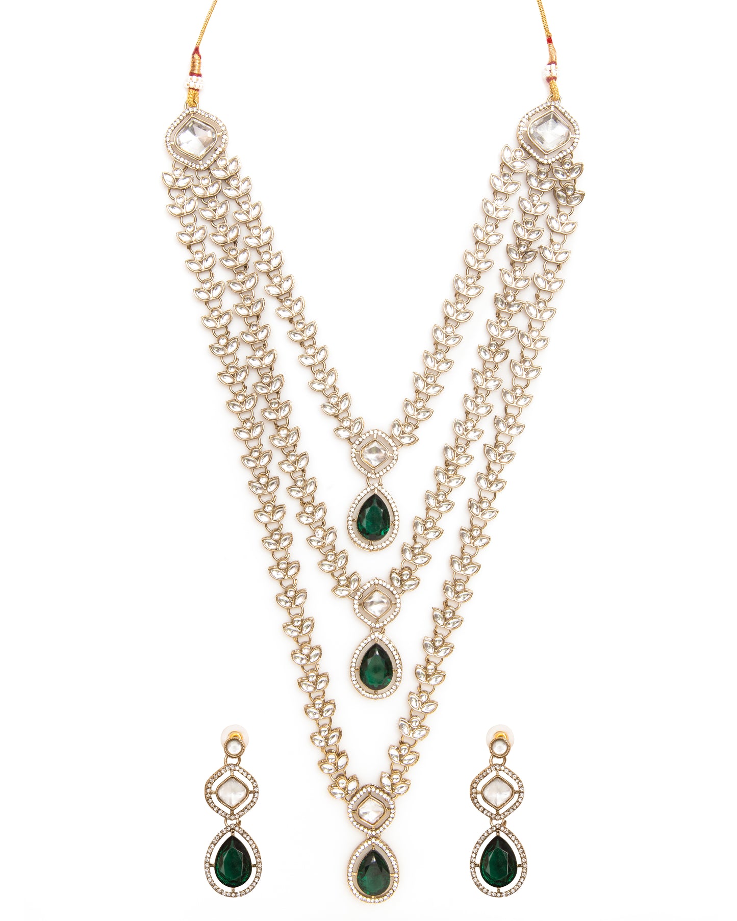 Green Nairika Layered Kundan Necklace with Earrings