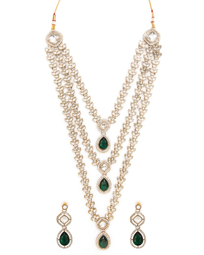 Green Nairika Layered Kundan Necklace with Earrings