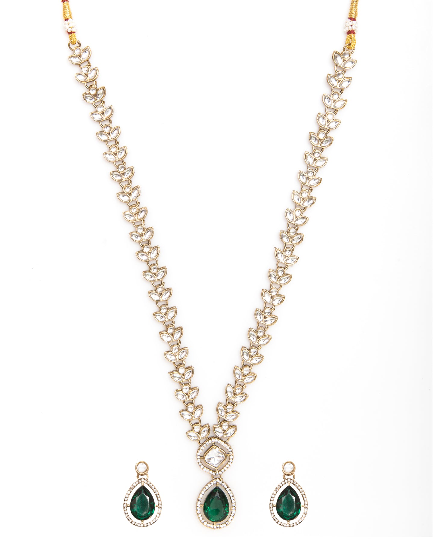Green Yarvi Premium Kundan Necklace With Earrings