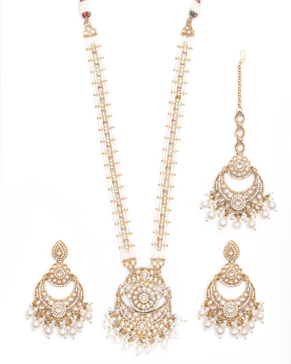 Pearl Travini Premium Long Necklace With Earring & Teeka