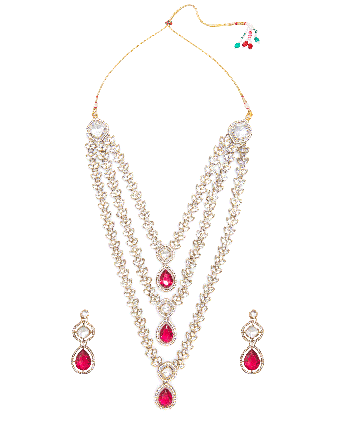Pink Nairika Layered Kundan Necklace with Earrings