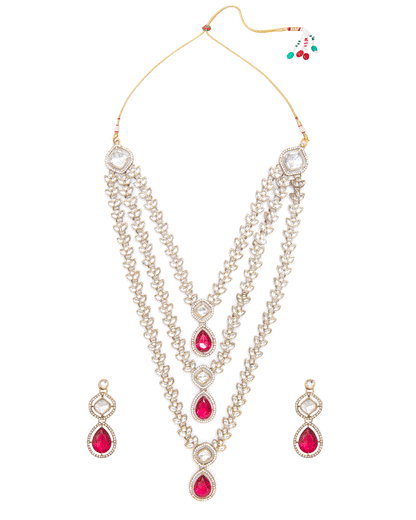 Pink Nairika Layered Kundan Necklace with Earrings