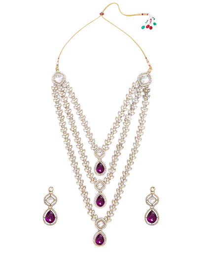 Purple Nairika Layered Kundan Necklace with Earrings