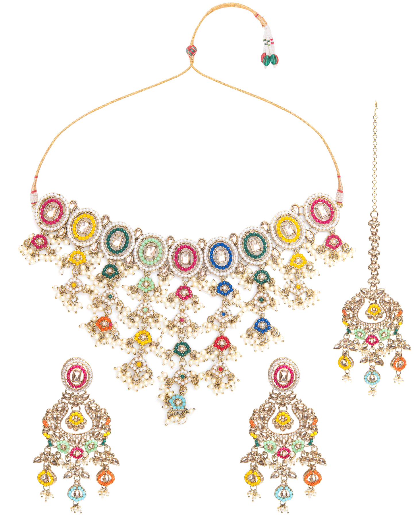 Multi Ravya Kundan Necklace Set With Earring and Mangteeka