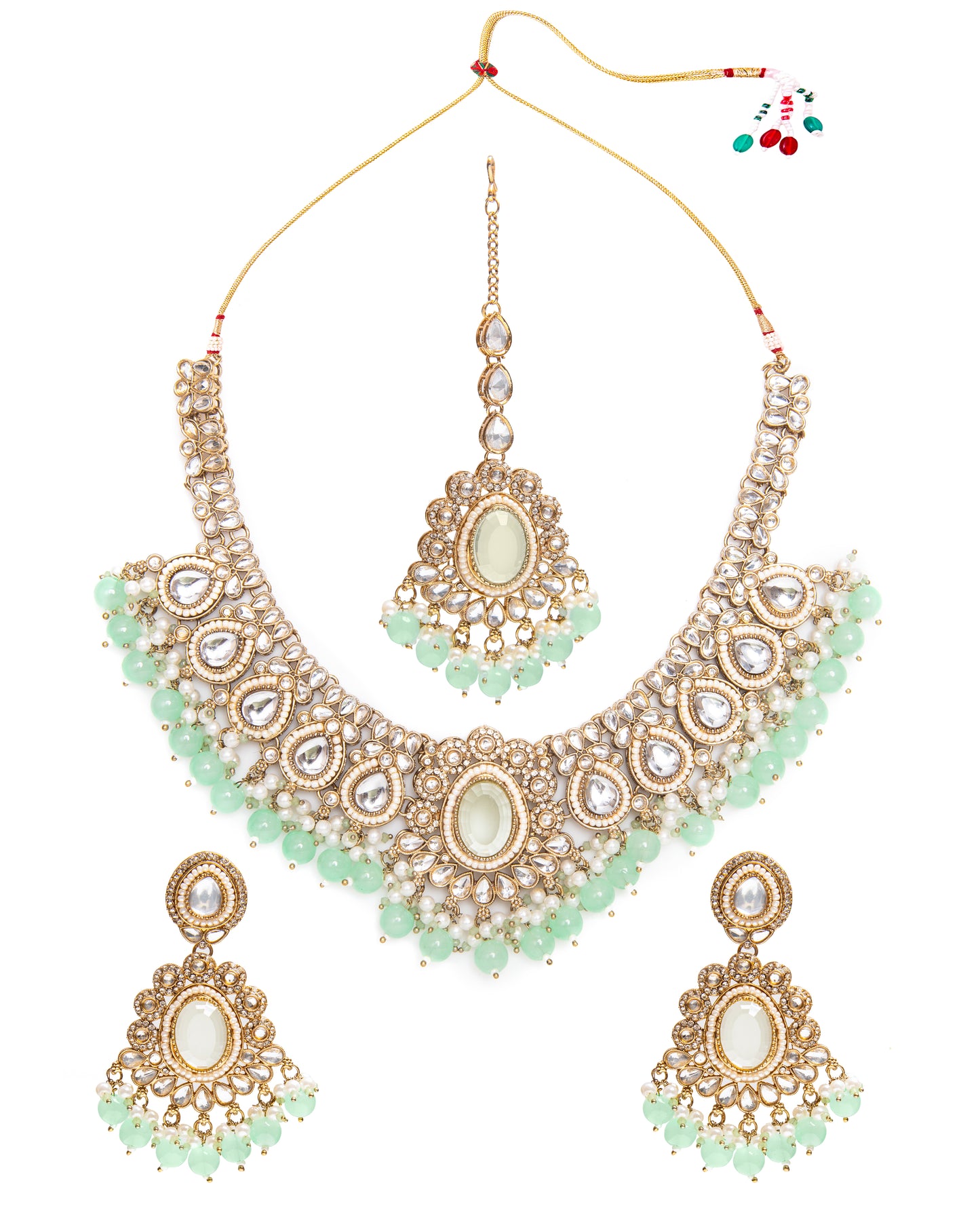 Mint Kavisha Premium Polki Dupe Necklace Set with Earring and Teeka