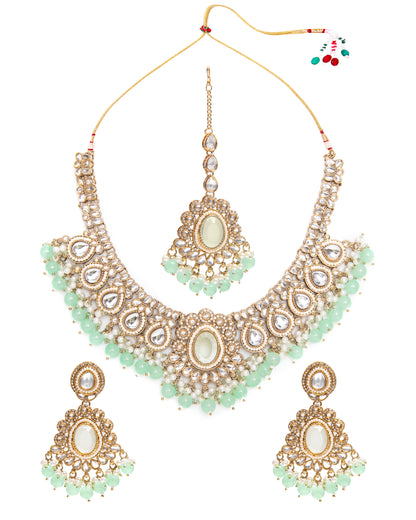 Mint Kavisha Premium Polki Dupe Necklace Set with Earring and Teeka