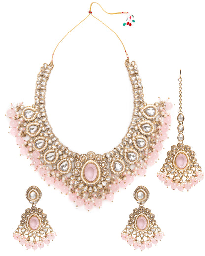 Blush Kavisha Premium Polki Dupe Necklace Set with Earring and Teeka