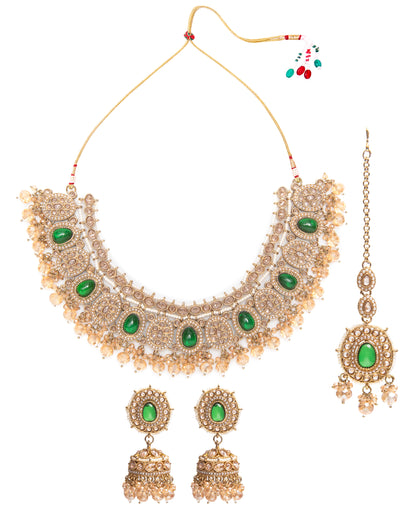 Vireena Classic Kundan Zircon Necklace Set With Earring and Teeka