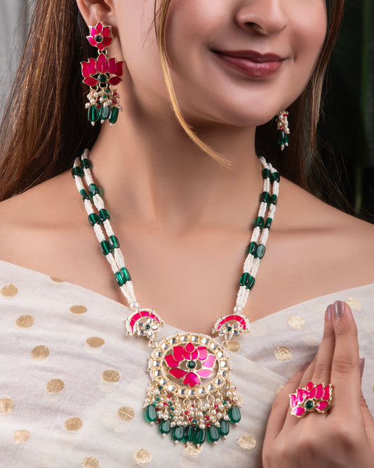Pushkara Long Necklace Set with Earring & Ring