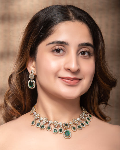 Emerald Baani Indo Western Necklace With Earrings