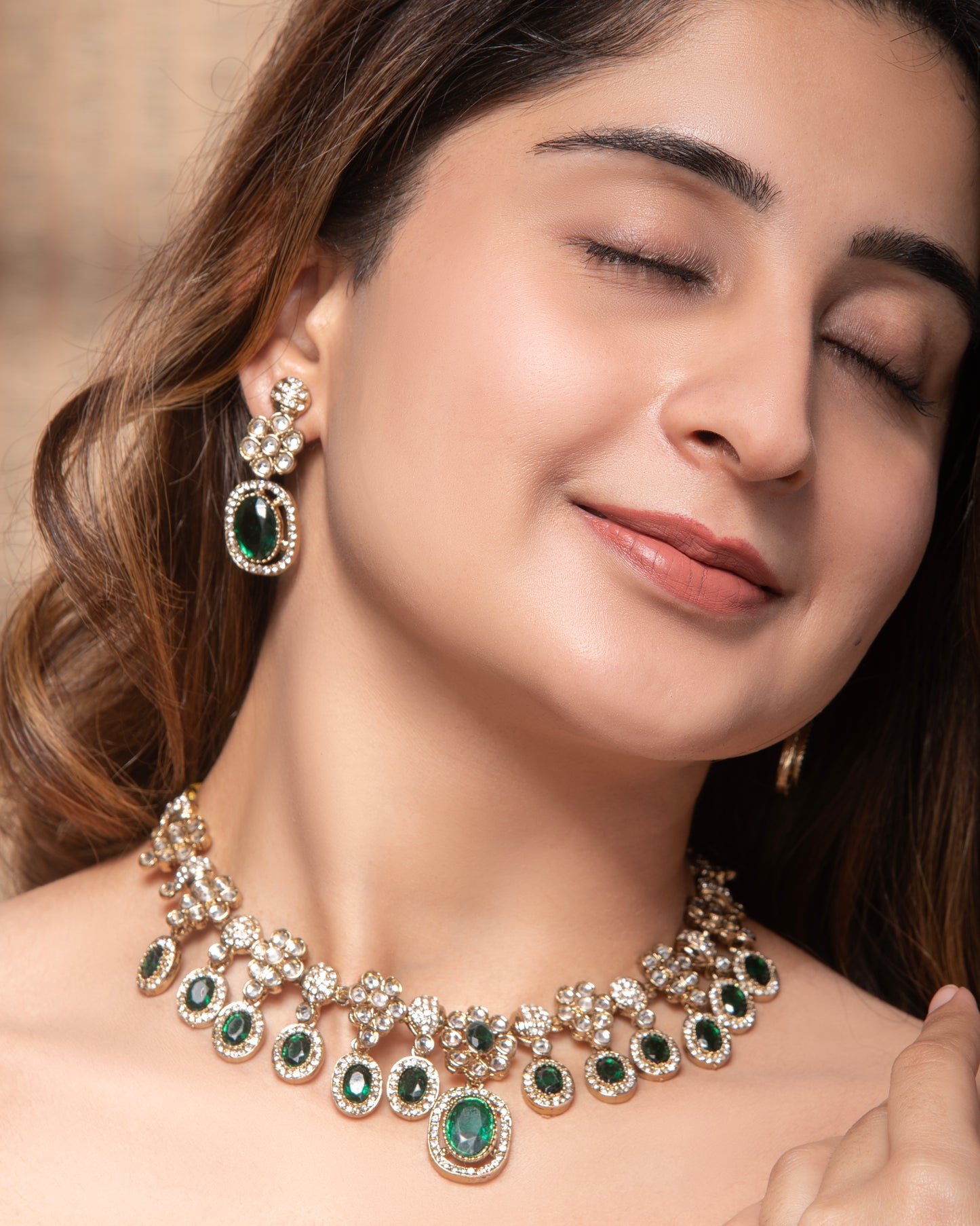 Emerald Baani Indo Western Necklace With Earrings