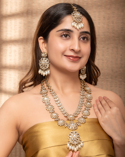 Pearl Jasveer Premium Long Necklace with Earring and Mangteeka
