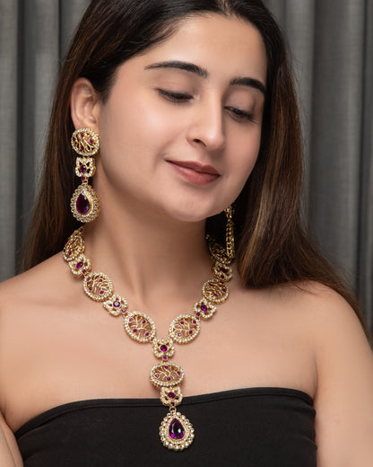 Purple Zivah Long Necklace Set with Earring