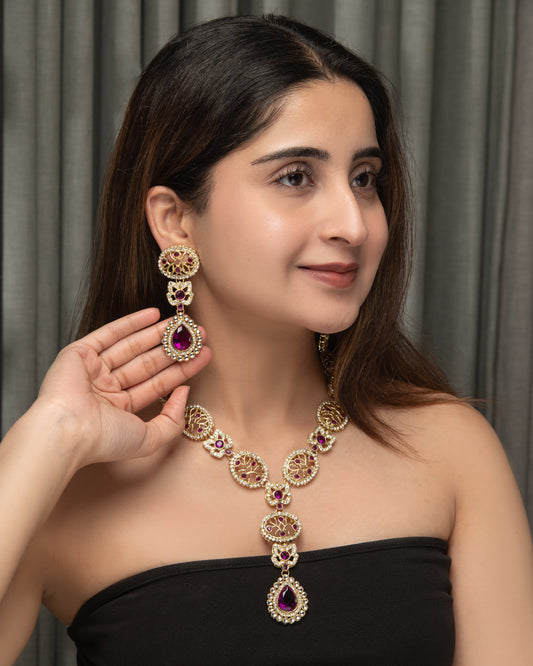 Purple Zivah Long Necklace Set with Earring