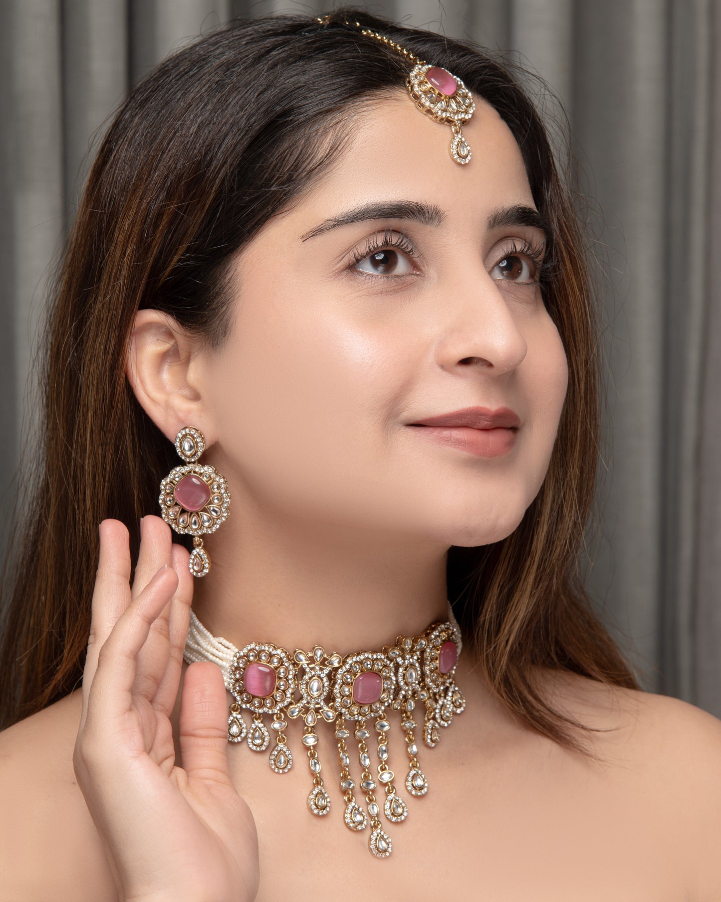 Blush Meher Premium Necklace with Earring and Mangteeka