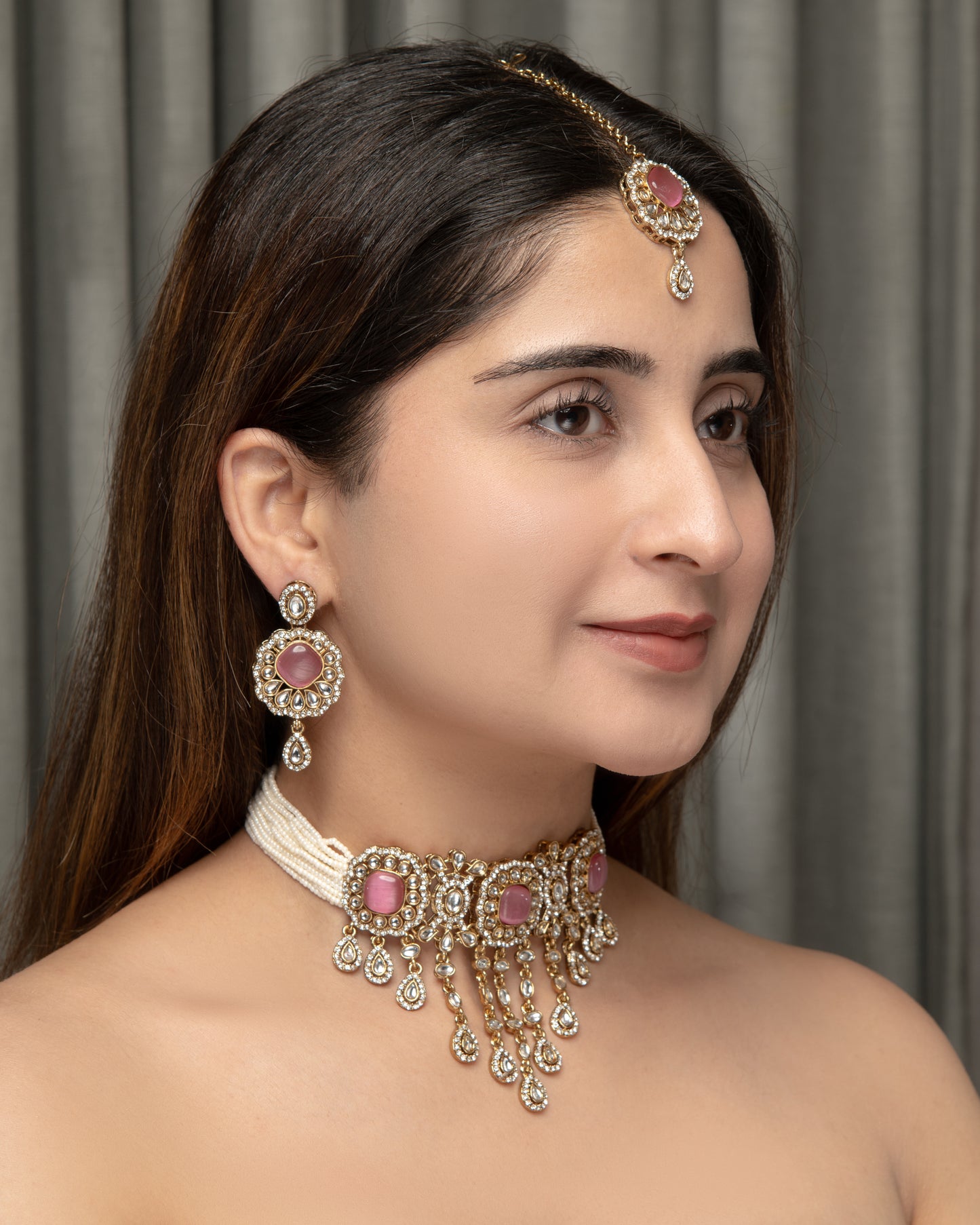 Blush Meher Premium Necklace with Earring and Mangteeka