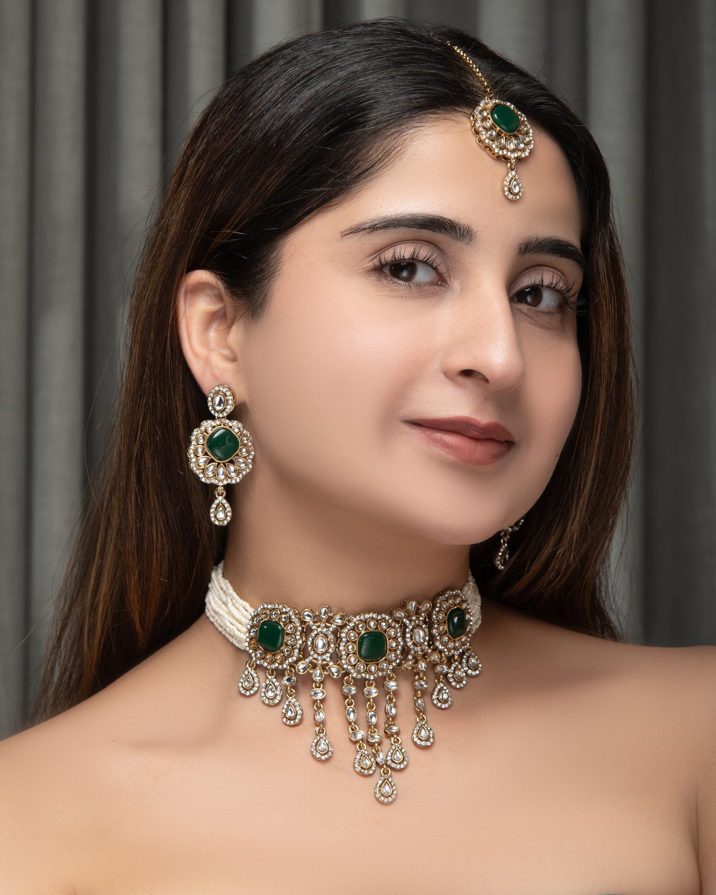 Green Meher Premium Necklace with Earring and Mangteeka