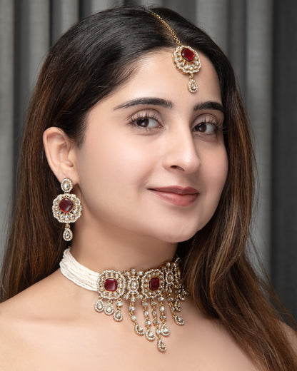 Ruby Meher Premium Necklace with Earring and Mangteeka