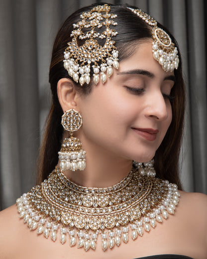 Pearl Navneet Statement Necklace Earring with Teeka and Side Jhumar/Passa