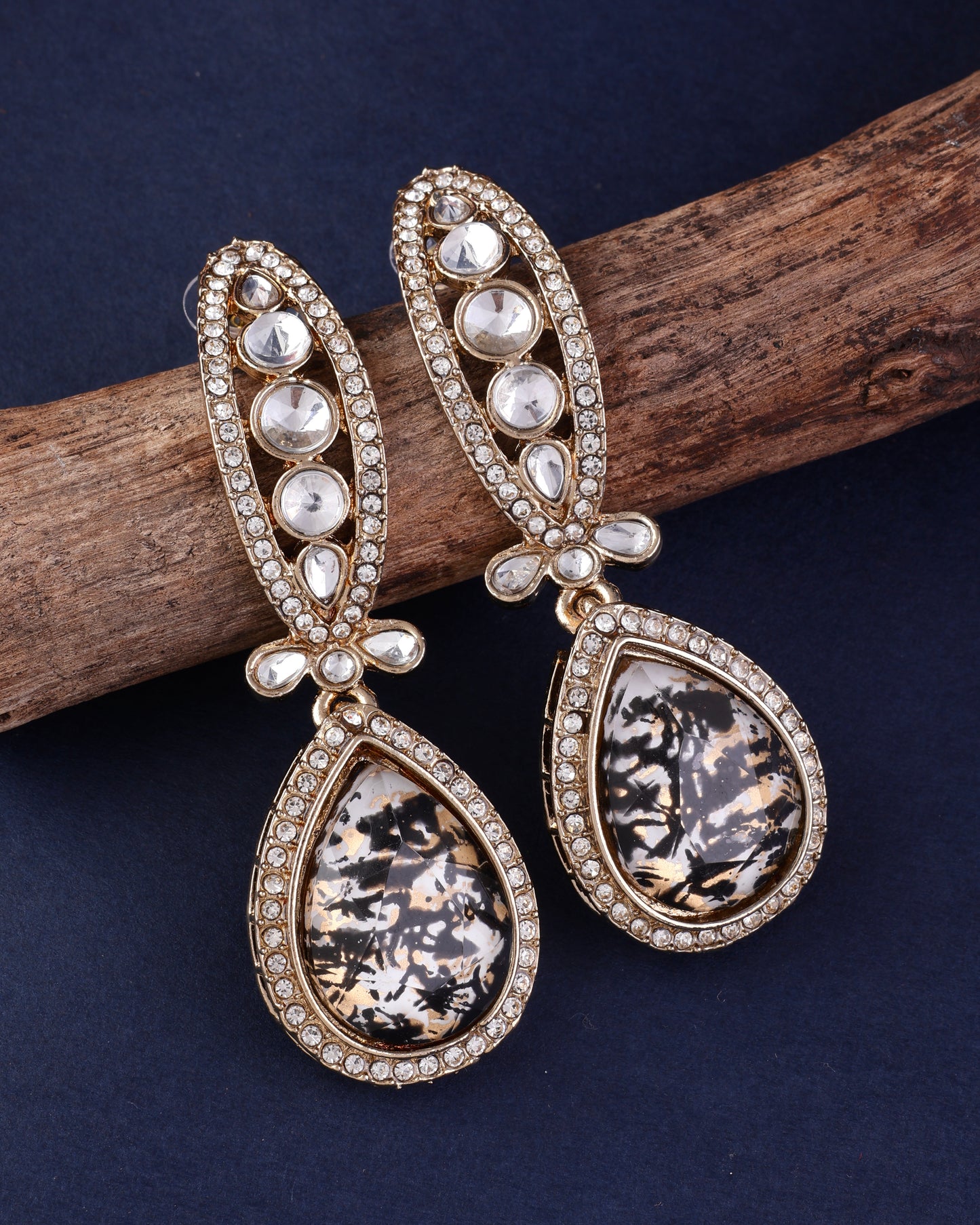 Black Gold Neysa Premium Polki Dupe Desinger Earring