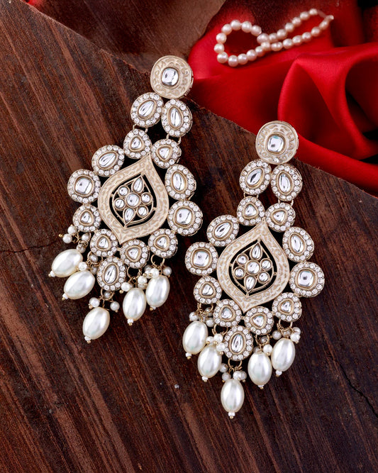 Pearl Pashmeena Designer Kundan Meena Earring