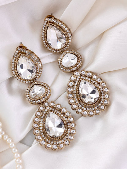 White Amani Premium Designer Zircone Polki Dupe Earring