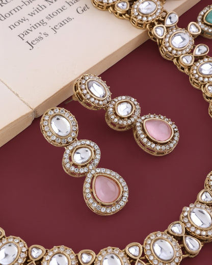 Pastel Nivaya Premium Polki Dupe Necklace with Earring and Teeka