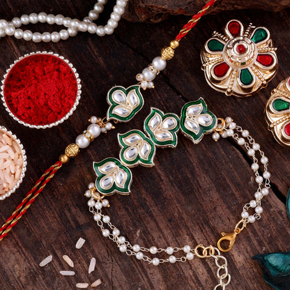Green Devina Bhaiya Bhabhi Rakhi with Tilak Set and Card