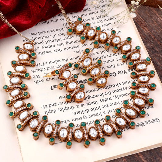 Green Ambrose Necklace Set with Earring