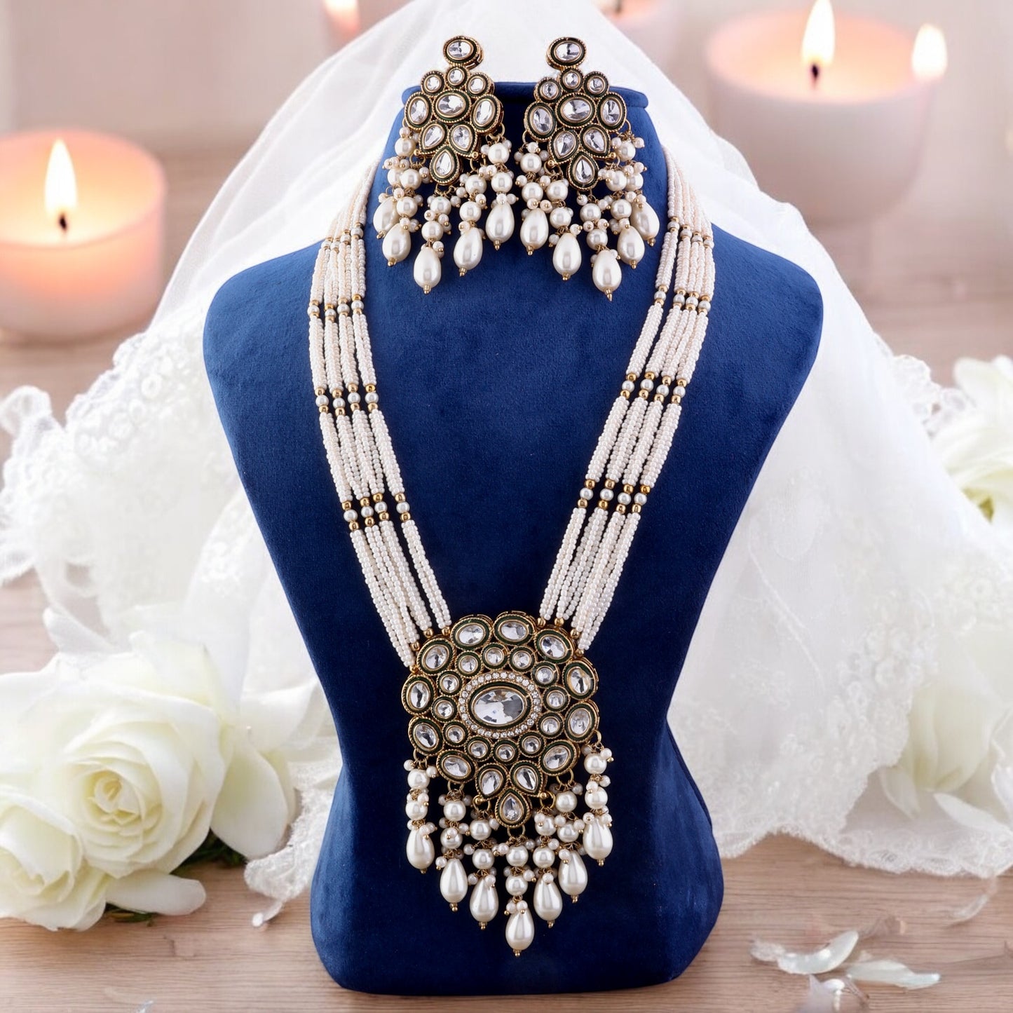 Pearl Chirag Long Pearl Necklace Set with Earring